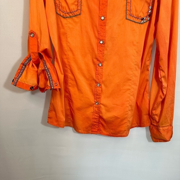 Destined To ROAR Button Up Shirt Rhinestone Pearl Snap Button XL Western Cowgirl - Picture 2 of 16